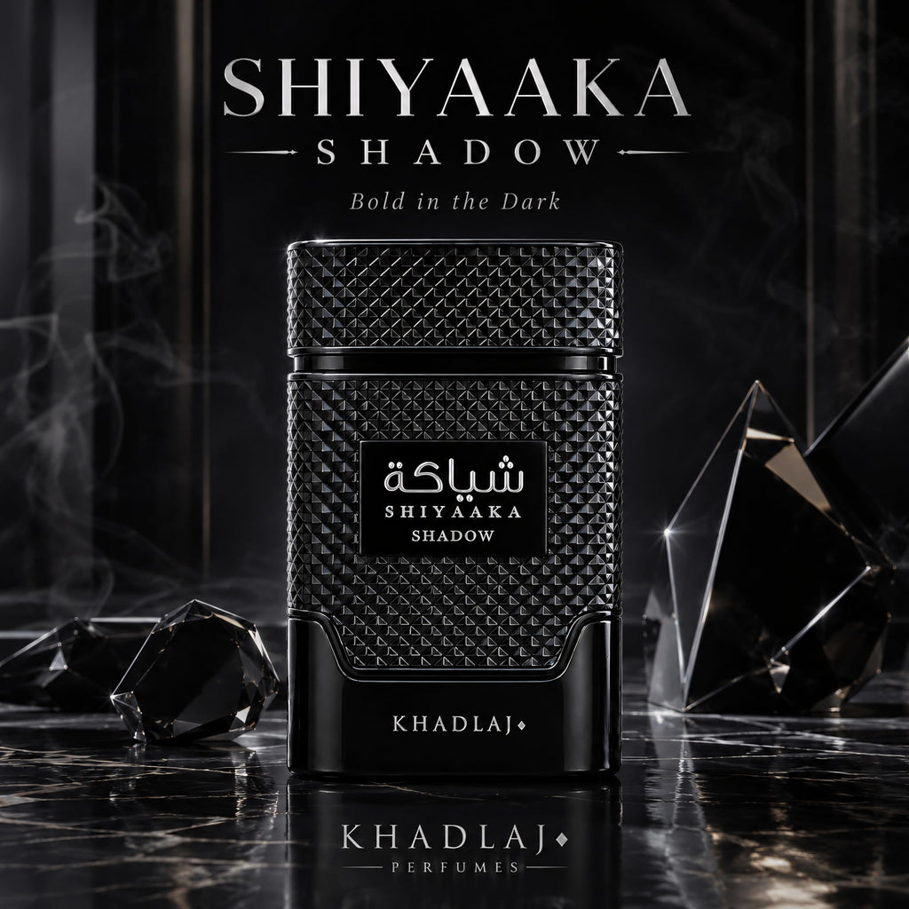 Khadlaj Shiyaaka Snow – Citrusy, Woody. Elegant bottle design with bold black accents. Verified by CuratCart.