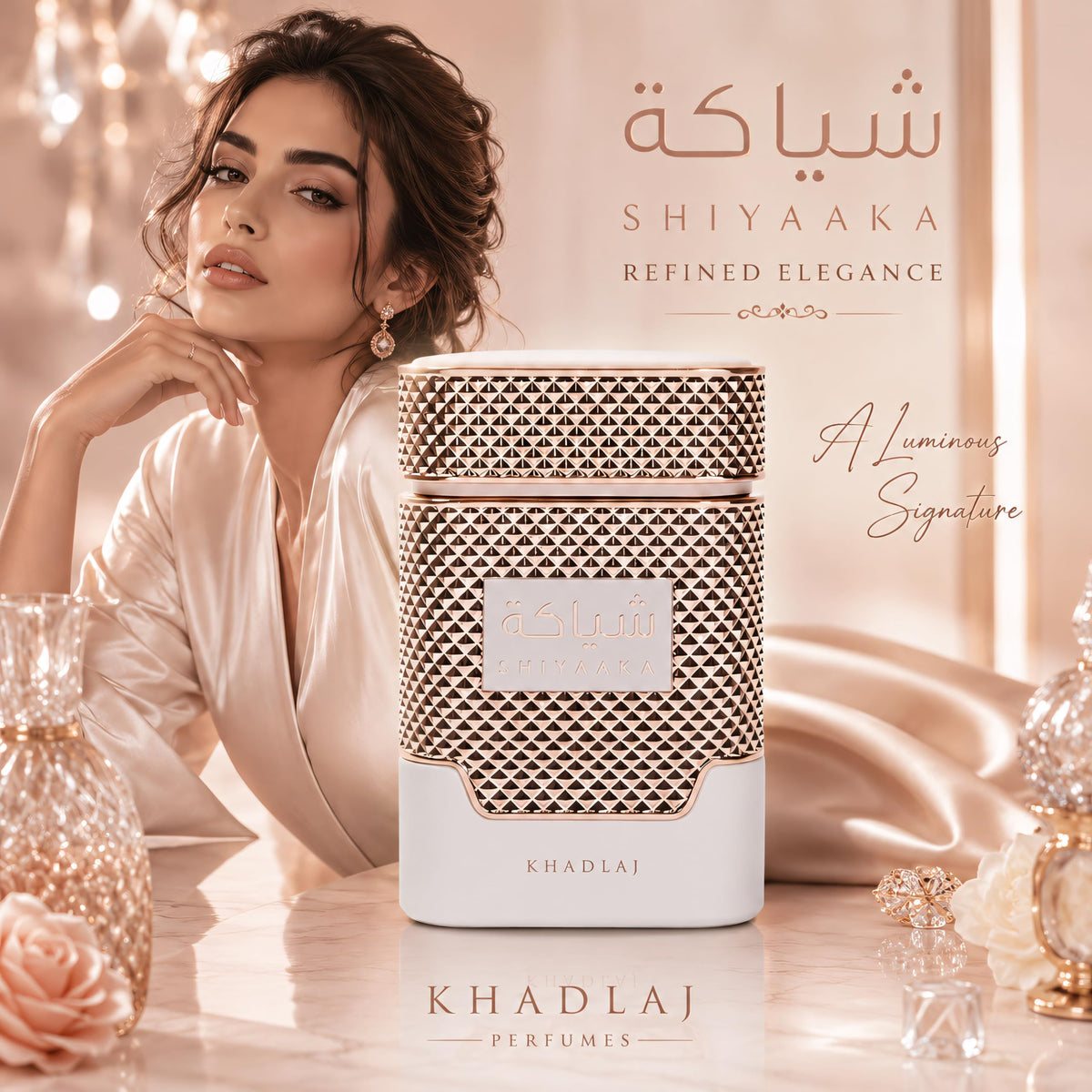 Khadlaj Shiyaaka Snow perfume bottle, showcasing a luxurious design. Available in India. Order online now!