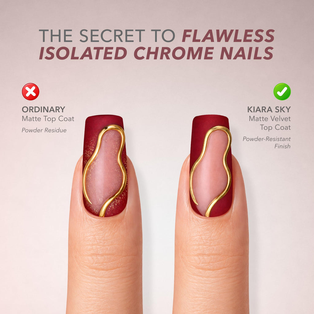 See how KIARA SKY Rubber Base Gel delivers a powder-resistant finish for flawless chrome nails. HEMA-Free formula, global favorite.