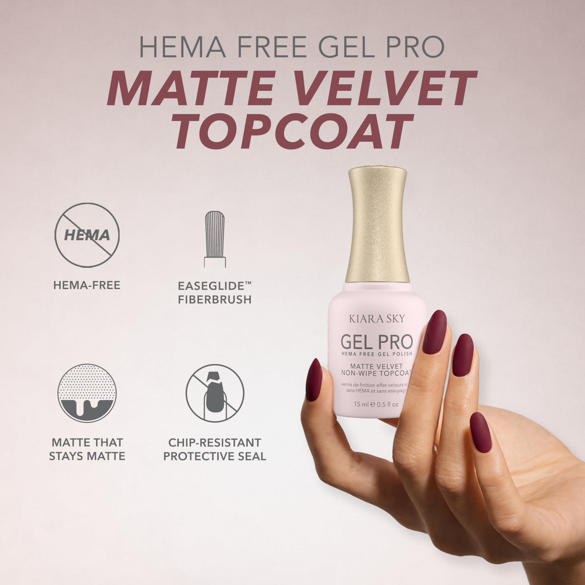 KIARA SKY HEMA-Free Rubber Base Gel in elegant packaging, featuring a chip-resistant formula and ease-of-use brush.