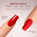 KIARA SKY HEMA-Free Rubber Base Gel offers a soft-touch matte finish, ensuring vibrant color lasts for over 28 days.