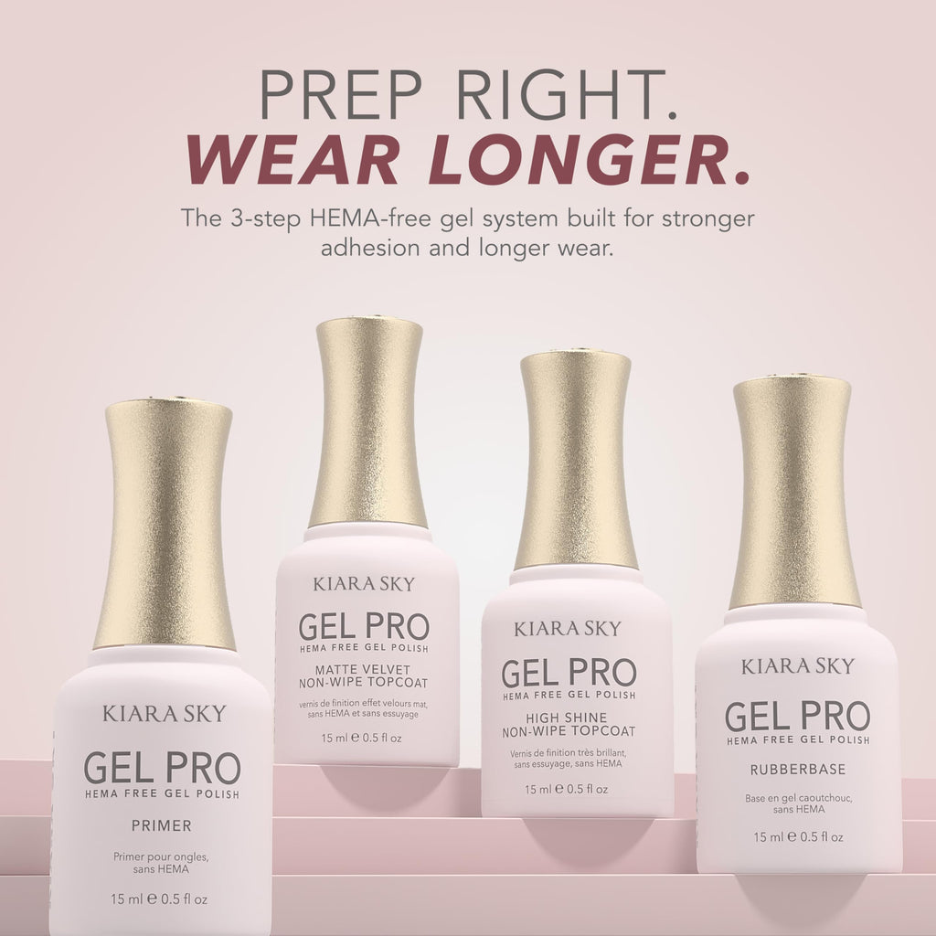 KIARA SKY Rubber Base Gel, part of a 3-step HEMA-free gel system, ensures stronger adhesion and longer wear. Verified by CuratCart.