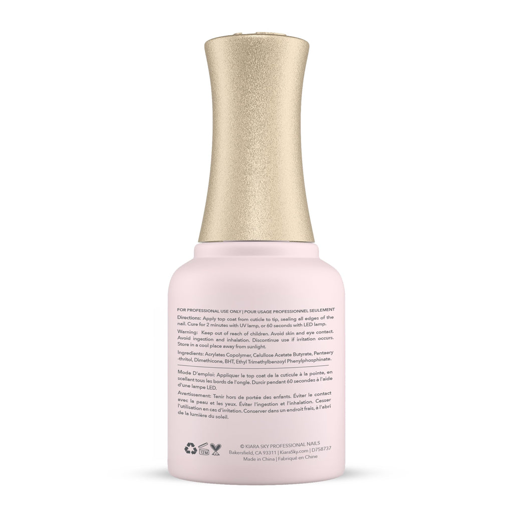 KIARA SKY Rubber Base Gel bottle with gold cap; HEMA-free formula. Trusted by professionals for nail enhancements.