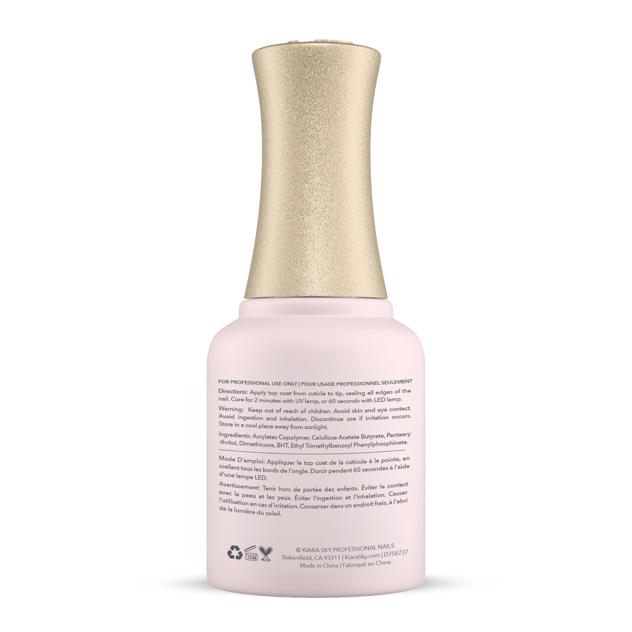 KIARA SKY Rubber Base Gel bottle with gold cap; HEMA-free formula. Trusted by professionals for nail enhancements.