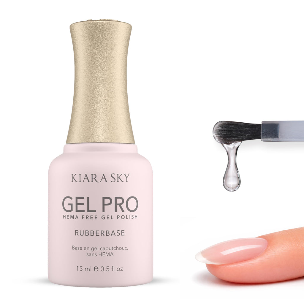 Authentic KIARA SKY Rubber Base Gel in 15ml bottle. HEMA-free formula ideal for high-quality nail applications.