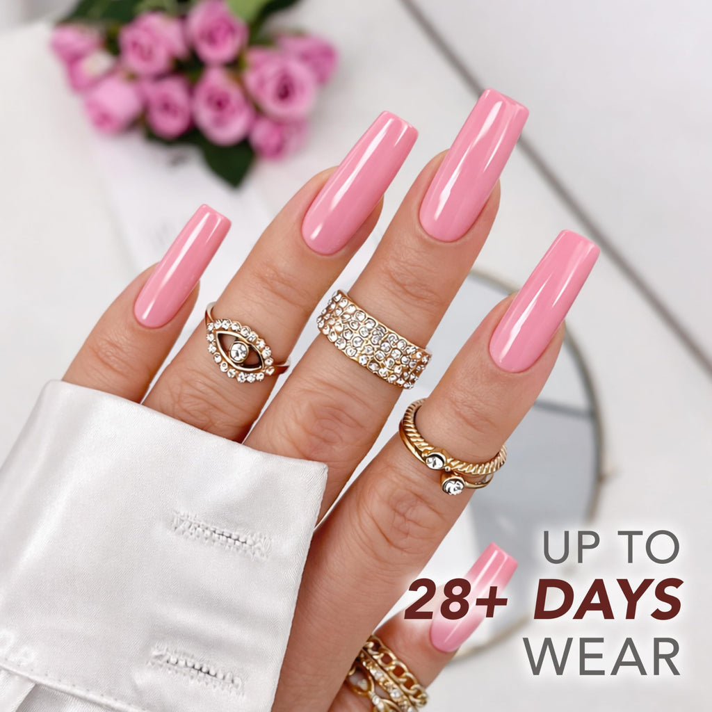 Authentic KIARA SKY Rubber Base Gel offers a stunning pink finish, lasting up to 28 days. Perfect for durable and stylish nails.