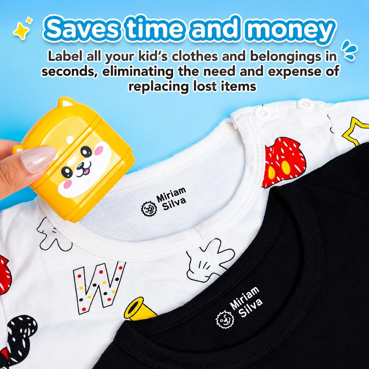 KiddoSpace Name Stamp for Clothing, specially curated by Curat Cart, helps label kids' items quickly, saving time and money.