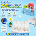 KiddoSpace Name Stamp for Clothing includes 30 waterproof name stickers, perfect for school supplies and daily use. Available at Curat Cart.