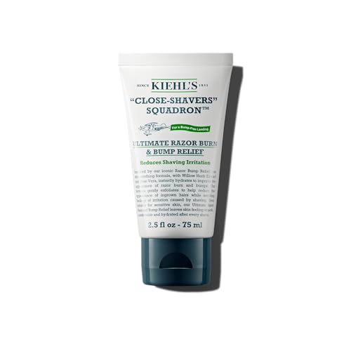 Discover Kiehl's Ultimate Razor Burn Relief Cream in original packaging, designed to soothe shaving irritation effectively.