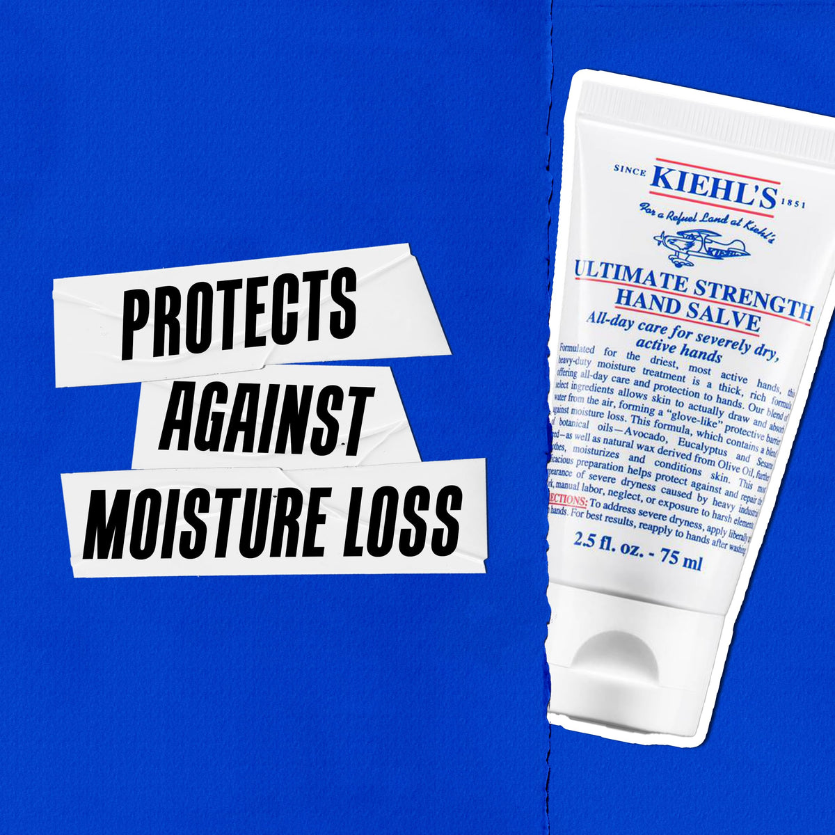 Kiehl's Ultimate Strength Hand Salve in original tube, protects against moisture loss for dry, active hands.