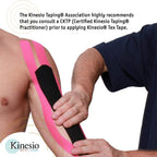 Kinesio Taping Elastic Therapeutic Tape applied expertly on skin, ensuring high-quality performance for pain relief. Available at Curat Cart.