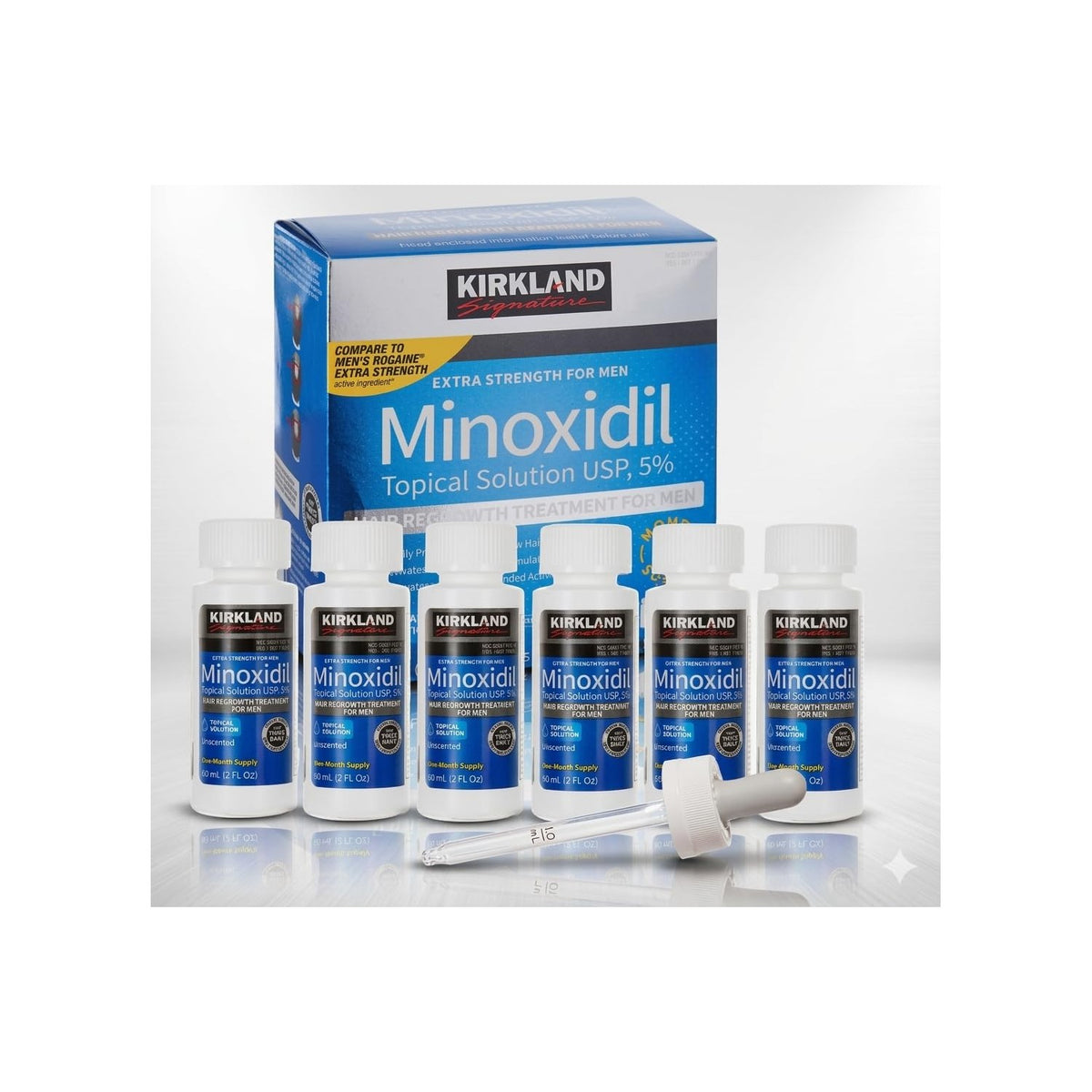 Kirkland Minoxidil Hair Regrowth Treatment, premium import for men, available at Curat Cart. Effective topical solution for hair loss.
