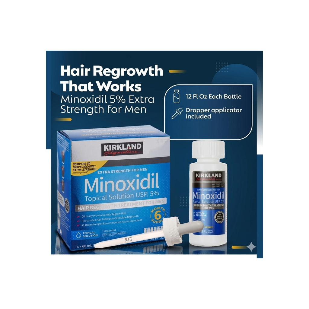 Kirkland Minoxidil Hair Regrowth Treatment, 100% Authentic, available at Curat Cart in India. Effective 5% solution for men.