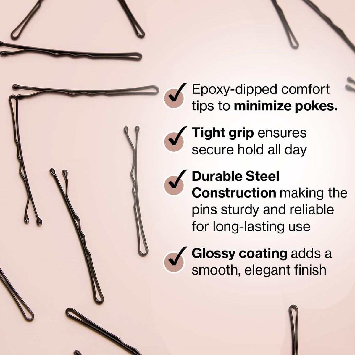 Durable Kitsch bobby pins with epoxy-dipped tips for comfort; ideal for blonde hair, offering a secure grip and elegant finish.