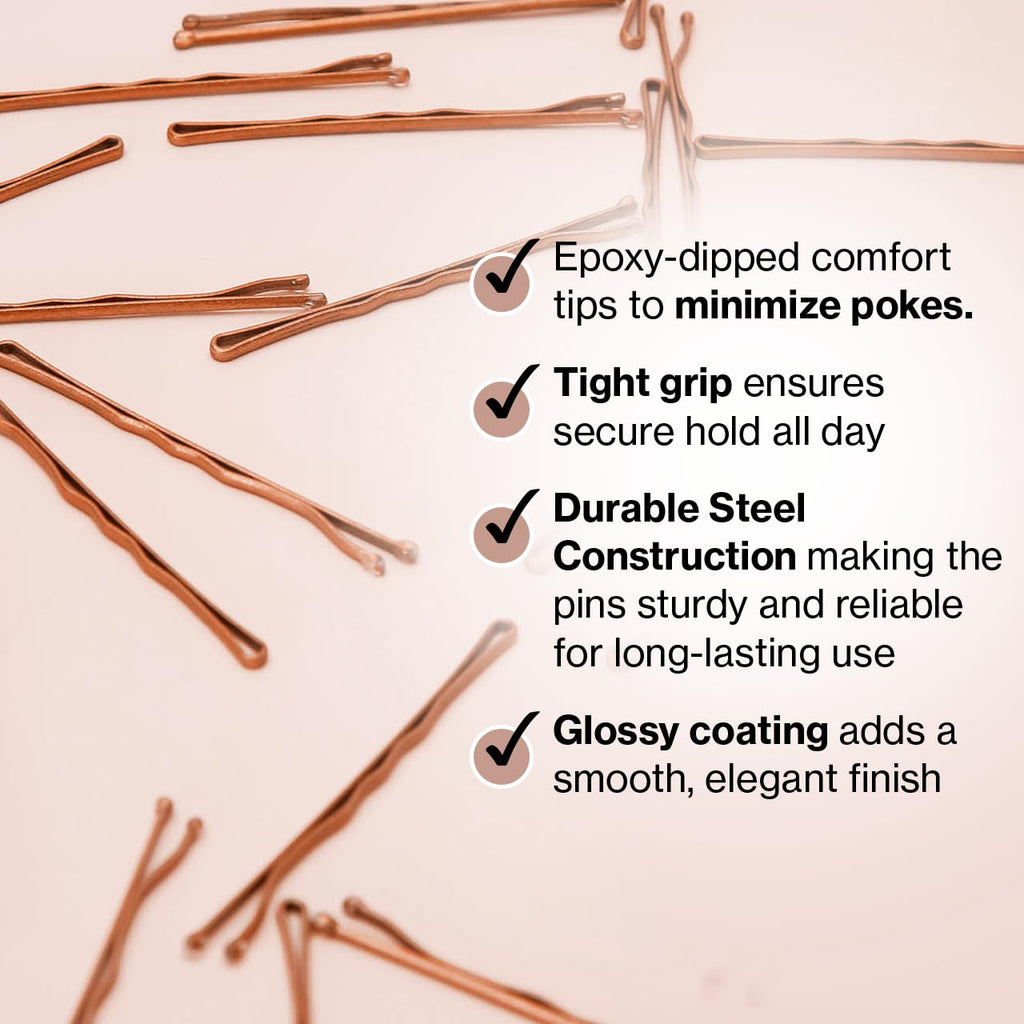 Kitsch Bobby Pins in glossy finish. Durable, epoxy-dipped comfort tips. Available online for secure hold. Order now!