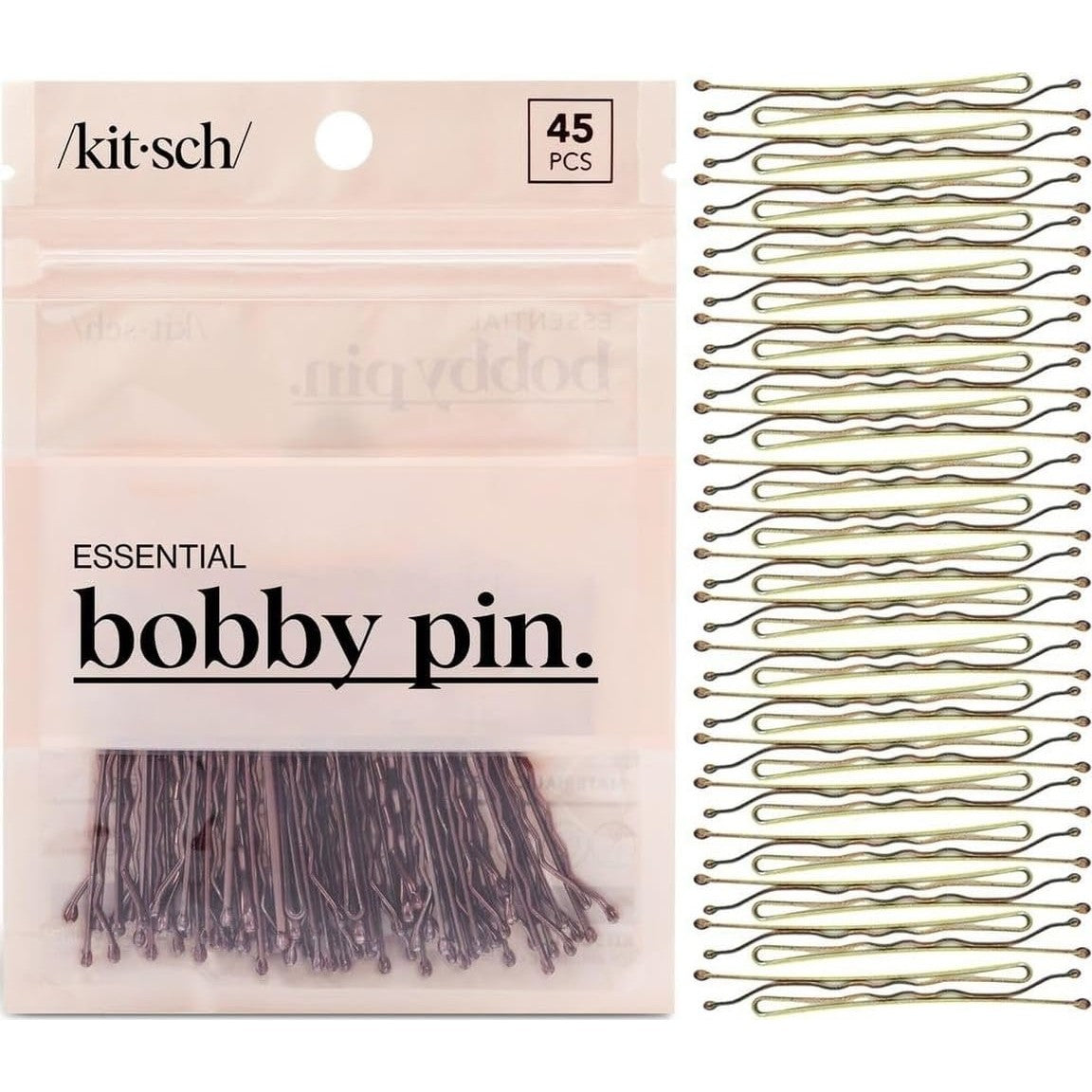 45 Kitsch bobby pins in a convenient pack, perfect for blonde hair. Available online for easy ordering.