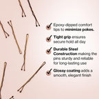 Kitsch Bobby Pins feature durable steel, epoxy tips, and a glossy finish, providing a secure hold for all-day use. Verified by CuratCart.