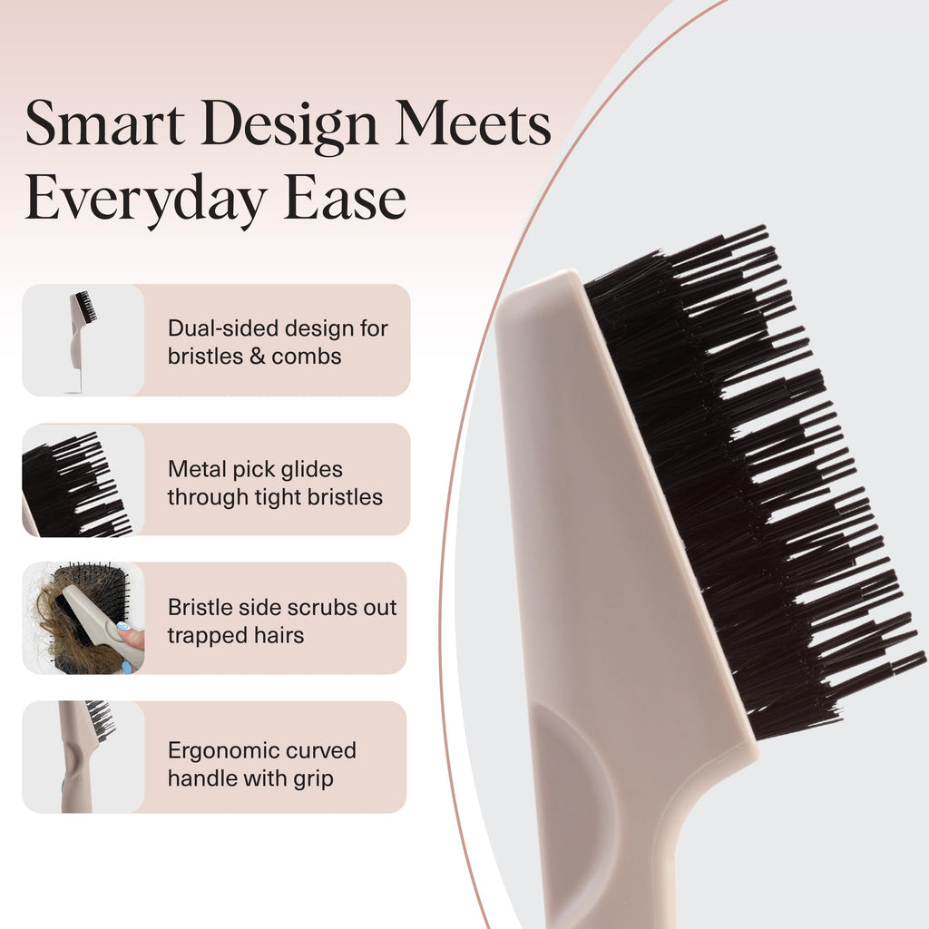 Kitsch Hair Brush Cleaner Tool features dual sides for effective cleaning of brushes and combs, ergonomically designed for ease.