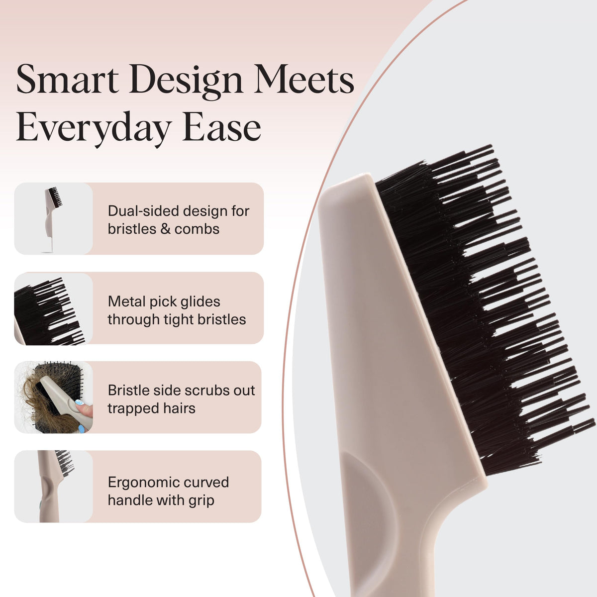 Kitsch Hair Brush Cleaner Tool features dual sides for effective cleaning of brushes and combs, ergonomically designed for ease.
