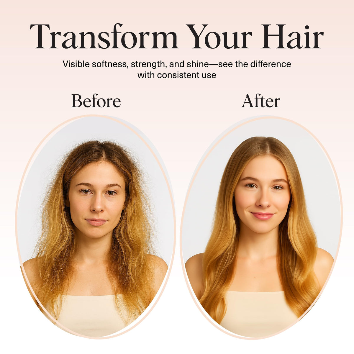Before and after images showing hair transformed with Kitsch Rice Water Conditioner Bar Soap, highlighting softness and shine.