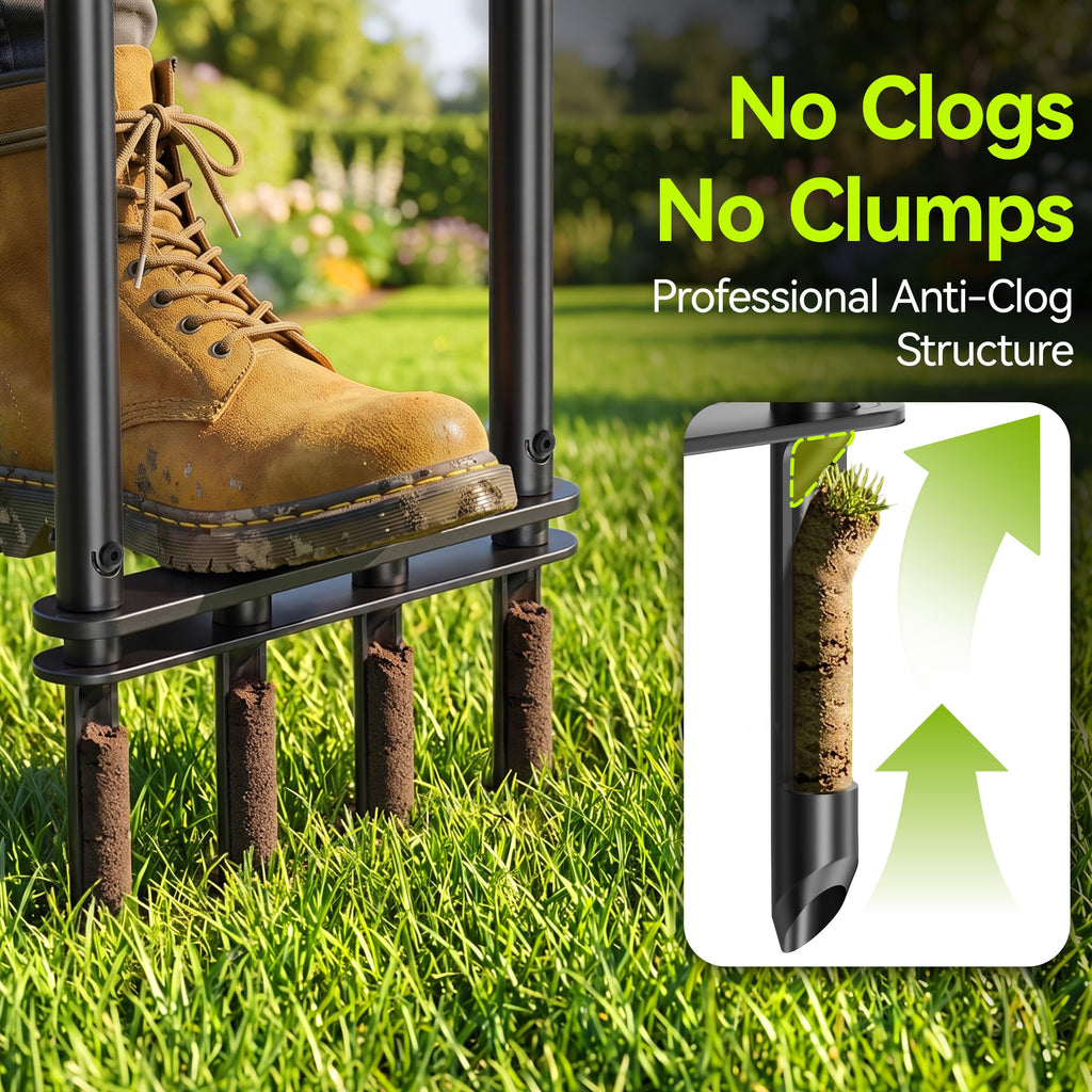 Knee-Friendly Manual Lawn Aerator with professional anti-clog structure, available at Curat Cart, ensures easy lawn maintenance.