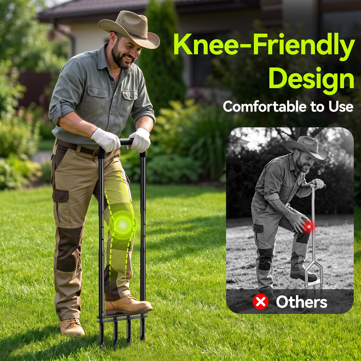 Knee-Friendly Manual Lawn Aerator offers comfort and ease, specially curated by Curat Cart for effortless lawn care in India.