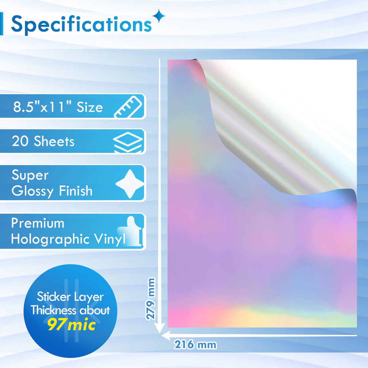 Premium holographic sticker paper from Curat Cart features a super glossy finish and 20 sheets, ideal for vibrant crafts.