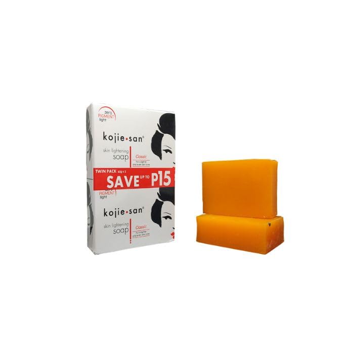 Kojie San Skin Brightening Soap twin pack, featuring vibrant orange bars. Verified by CuratCart for quality assurance.