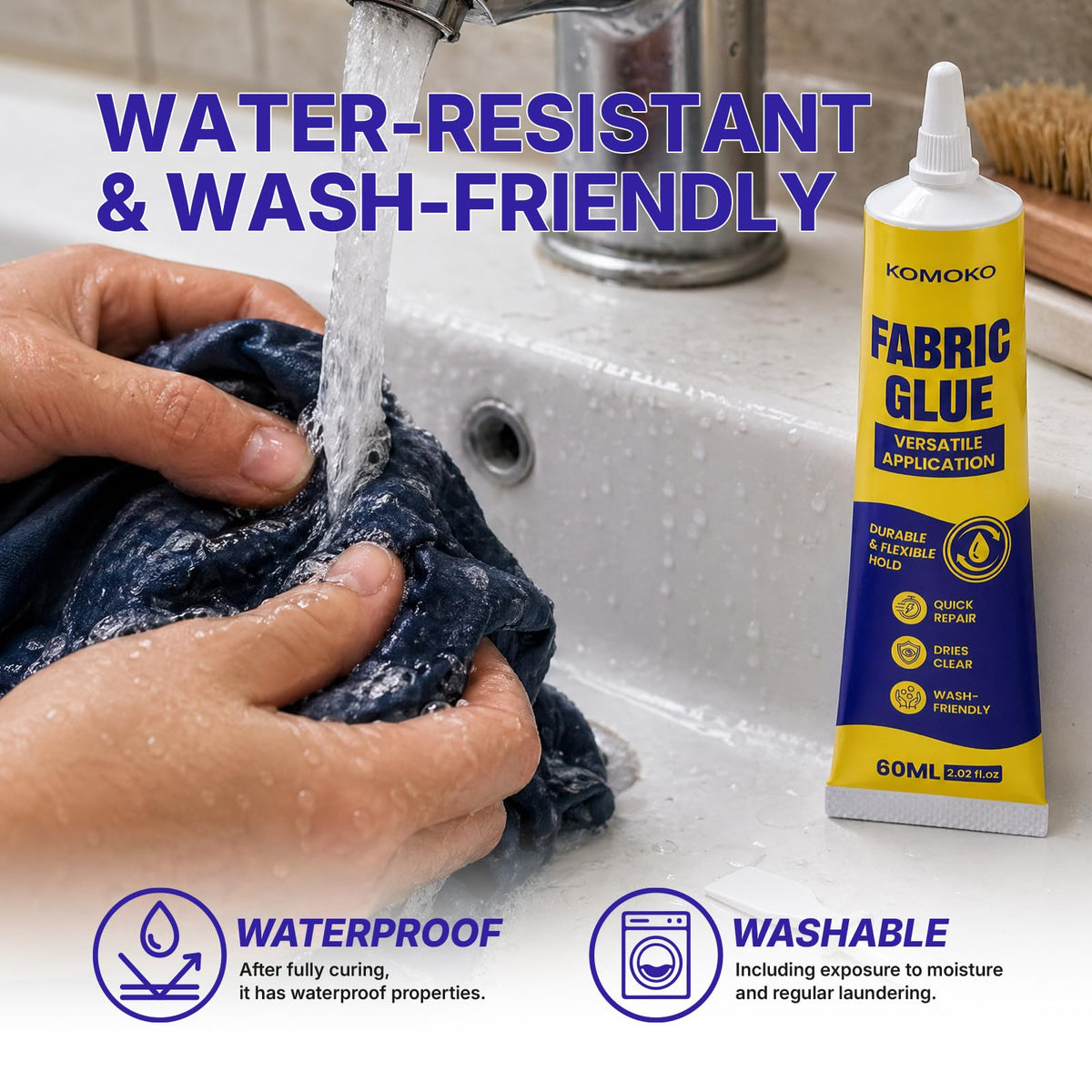 Discover Komoko Fabric Glue Permanent, water-resistant and wash-friendly, specially curated by Curat Cart for durable fabric bonding.