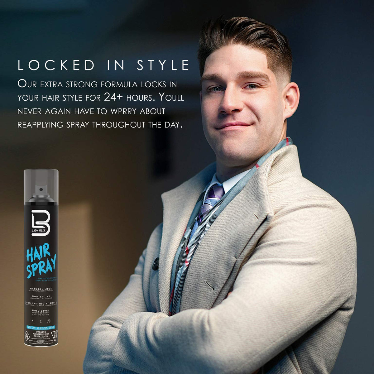 Premium imported L3 Level 3 Hair Spray offers strong hold for 24+ hours, perfect for maintaining your style effortlessly.
