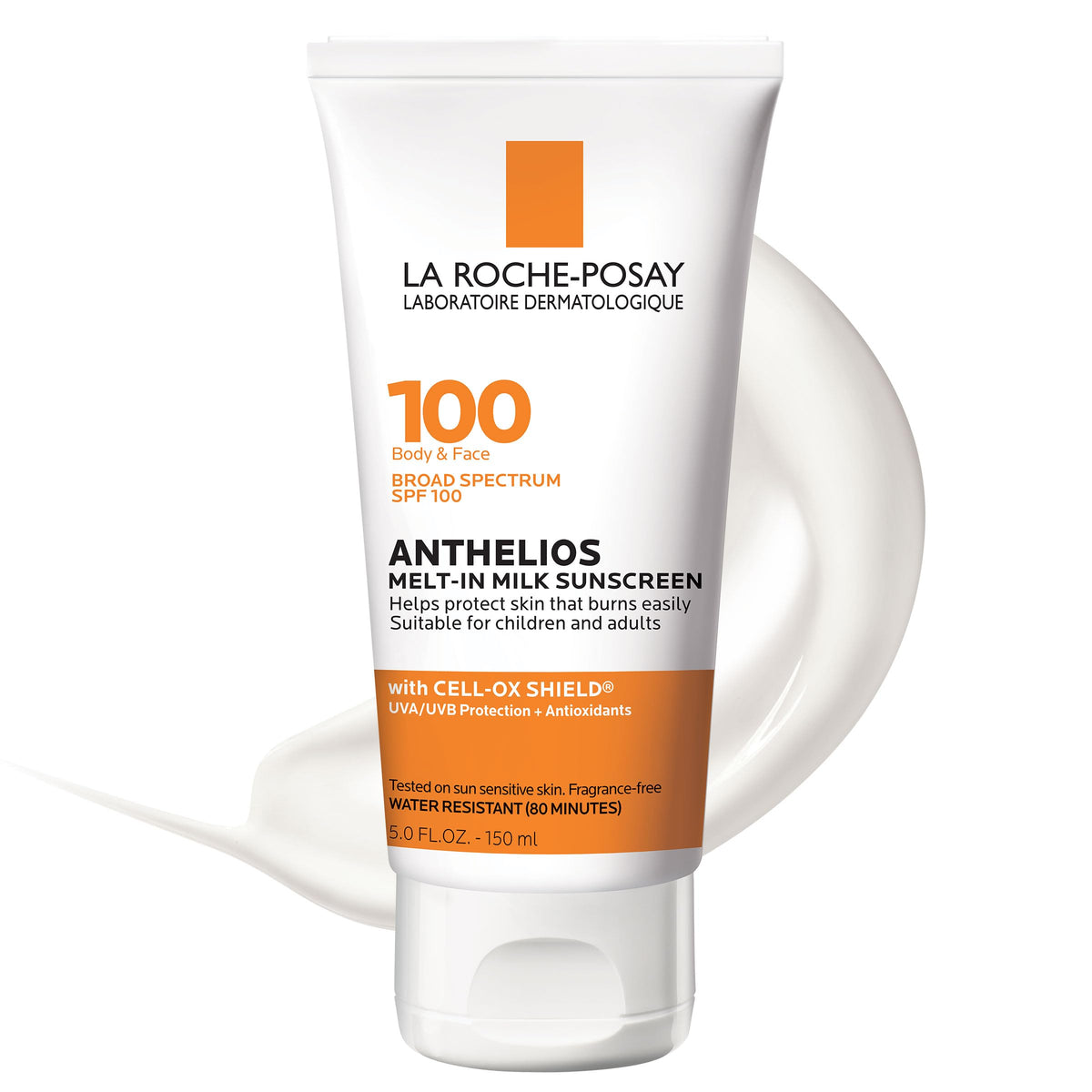 La Roche-Posay Anthelios Melt-In Milk Sunscreen SPF 100, offering high protection for body and face, water-resistant formula.