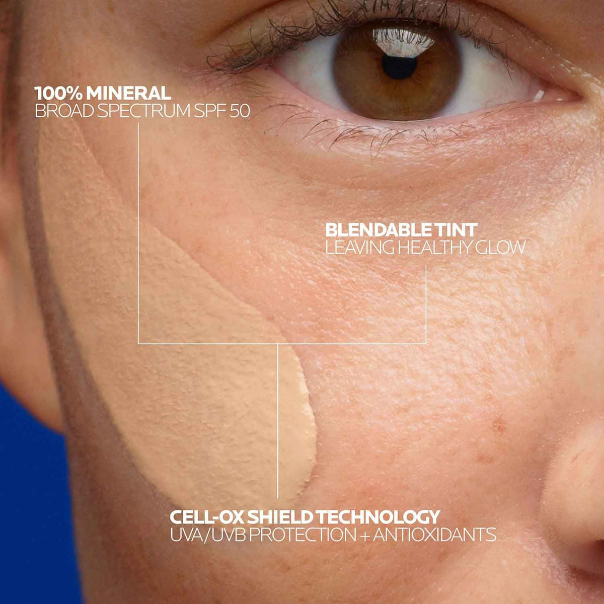 Premium imported La Roche Posay Anthelios Mineral Sunscreen provides broad spectrum SPF 50 protection with a healthy glow.