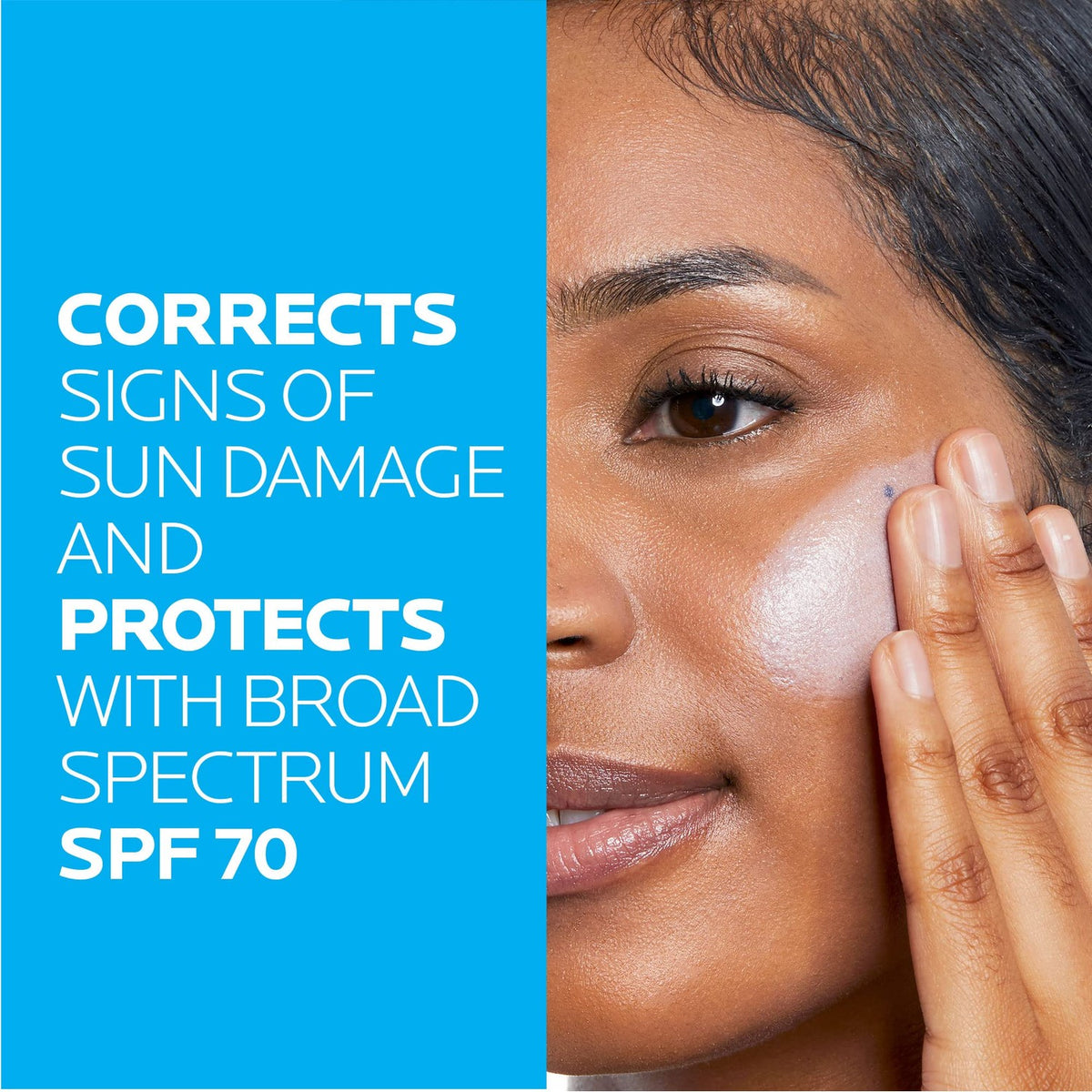 La Roche-Posay Anthelios Sunscreen Moisturizer visibly corrects sun damage while offering broad spectrum SPF 70 protection.