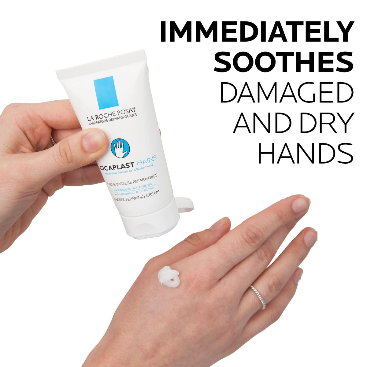 La Roche-Posay Cicaplast Hand Cream in original packaging, soothing dry hands with a rich, nourishing formula.
