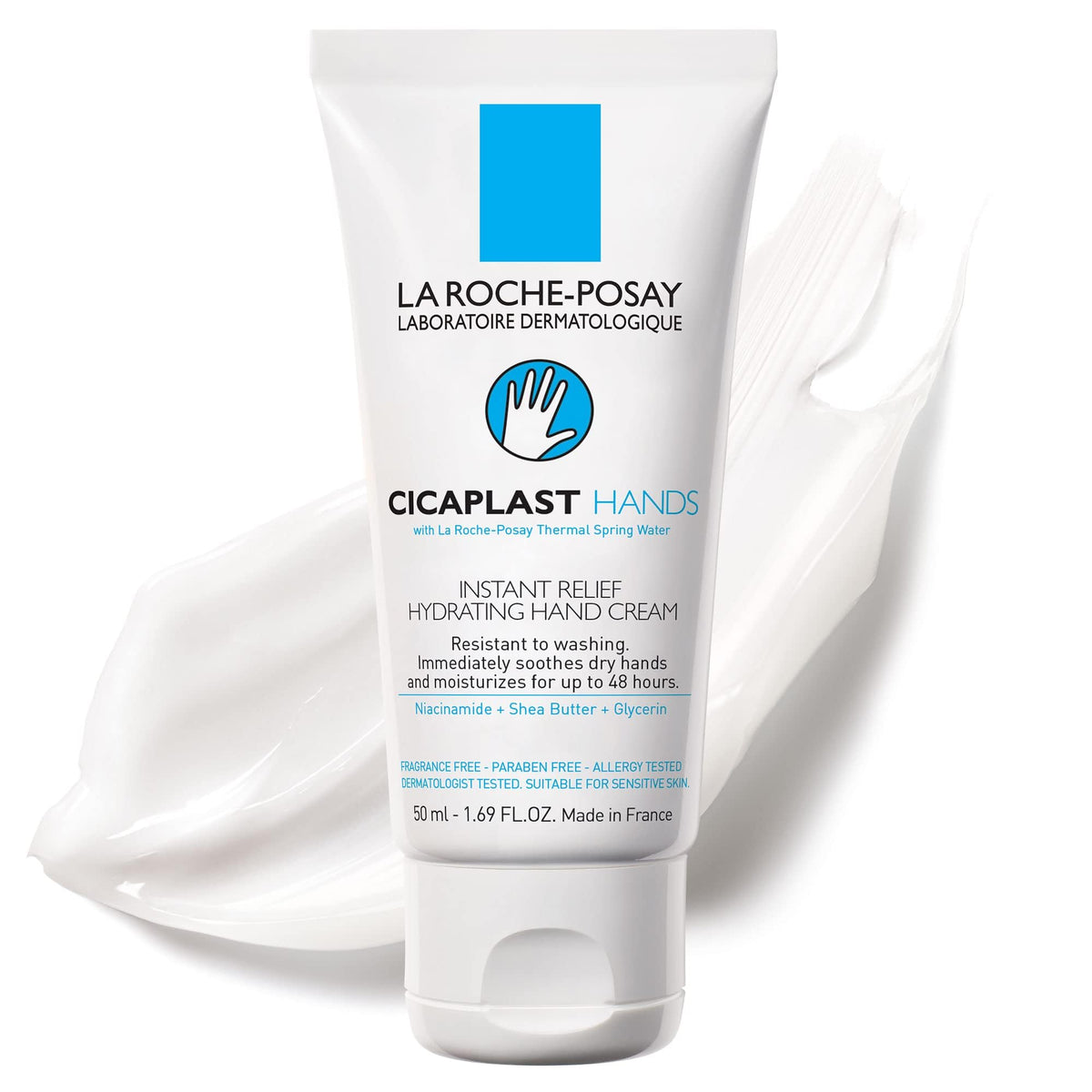 La Roche-Posay Cicaplast Hand Cream, a 50ml tube, offers instant relief for dry hands with nourishing ingredients.