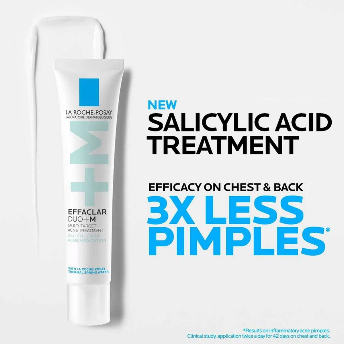 Premium imported La Roche-Posay Effaclar acne treatment with salicylic acid for effective pimple reduction on chest and back.