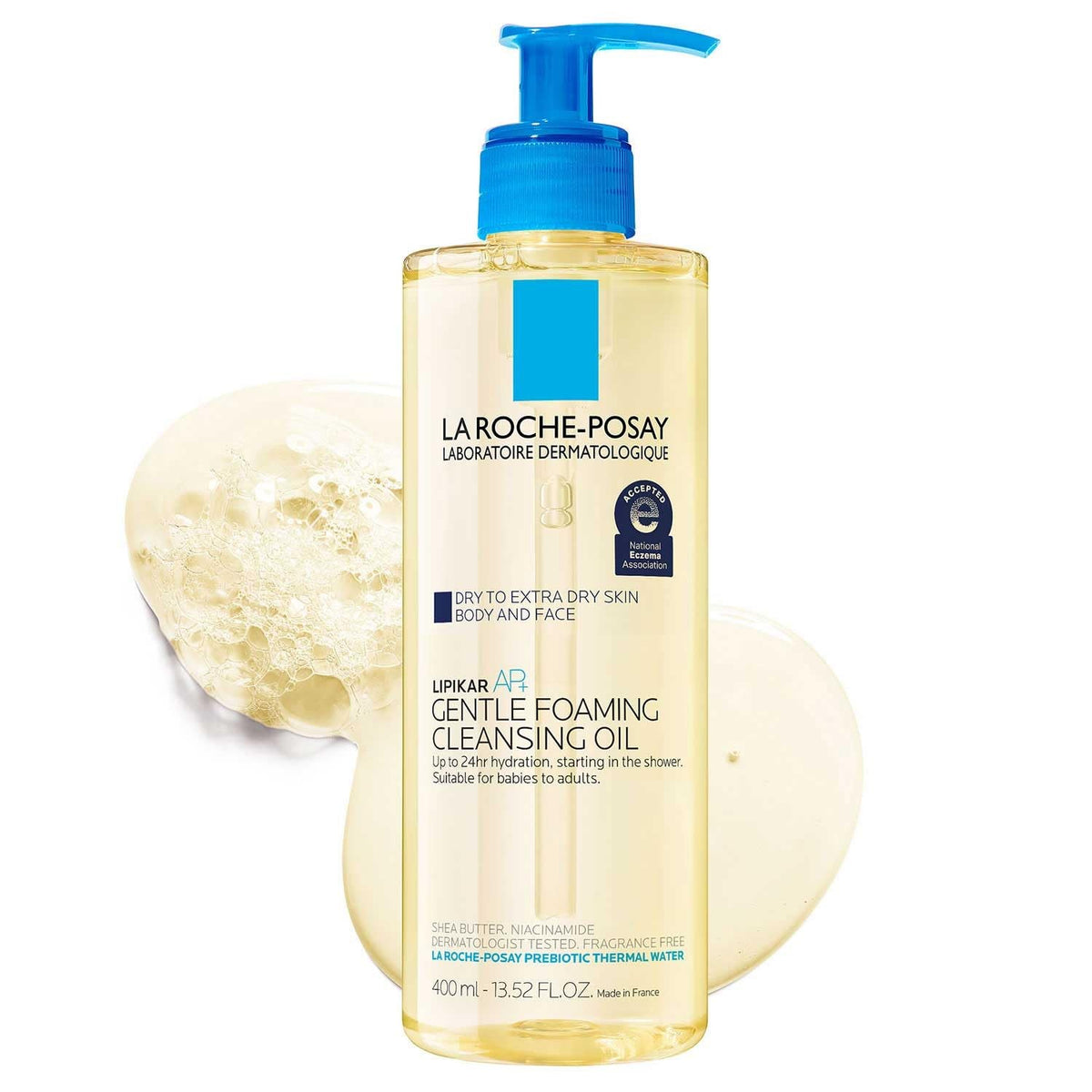 Authentic La Roche-Posay Lipikar AP+ Cleansing Oil, 400ml, designed for dry skin on body and face. Gentle and effective.