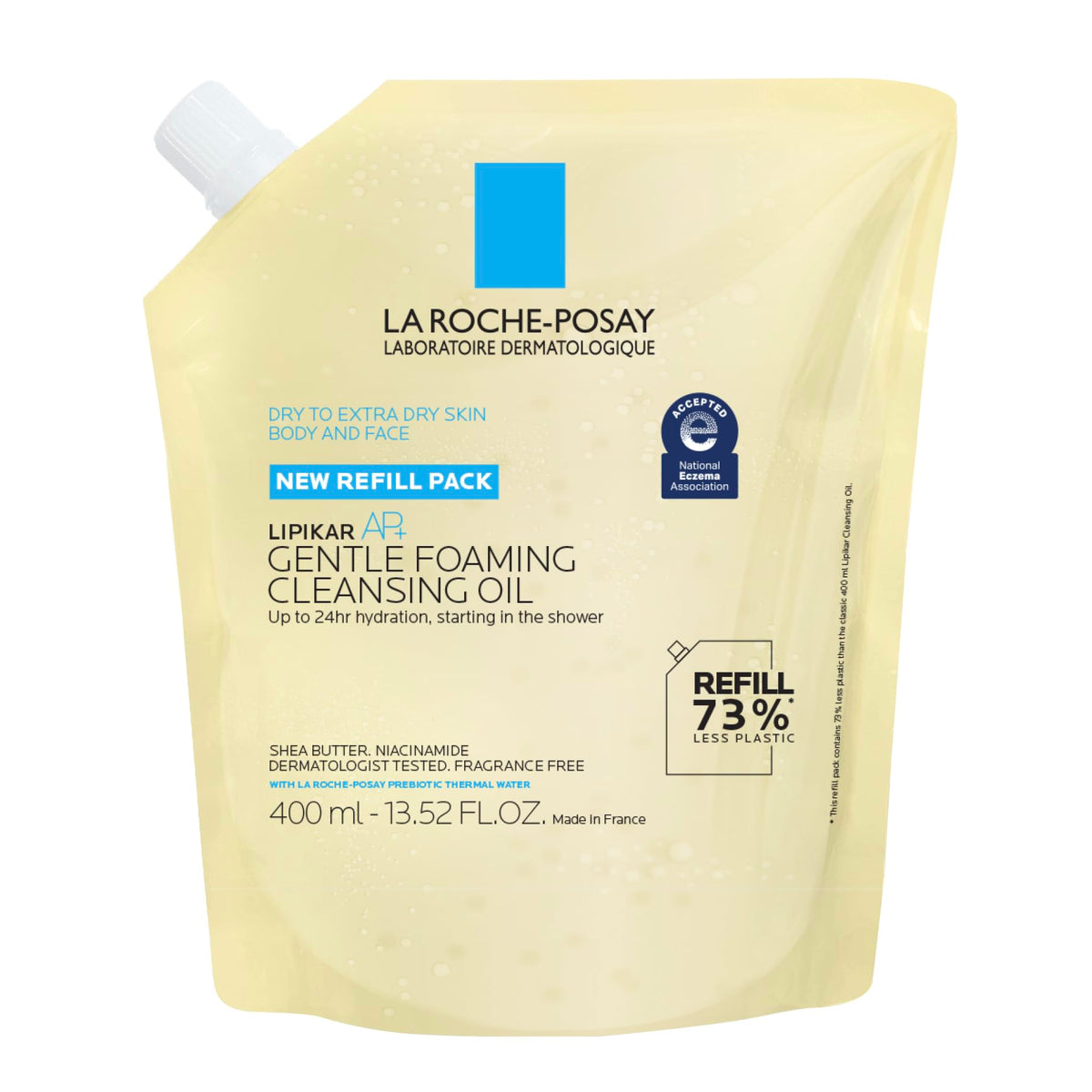 100% Genuine La Roche-Posay Lipikar AP+ Cleansing Oil refill pack, 400ml, hydrates dry skin, fragrance-free formula.