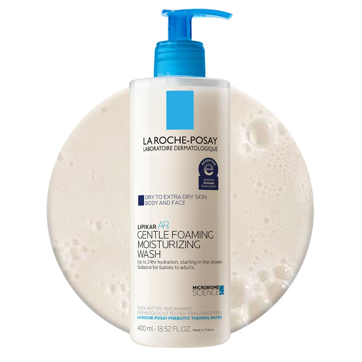 La Roche-Posay Lipikar AP+ Wash for dry skin, 400ml. Trusted by CuratCart for effective moisturizing care.