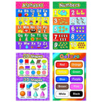 Vibrant laminated preschool posters featuring alphabet, numbers, shapes, and colors. Available at Curat Cart, 100% authentic in India.