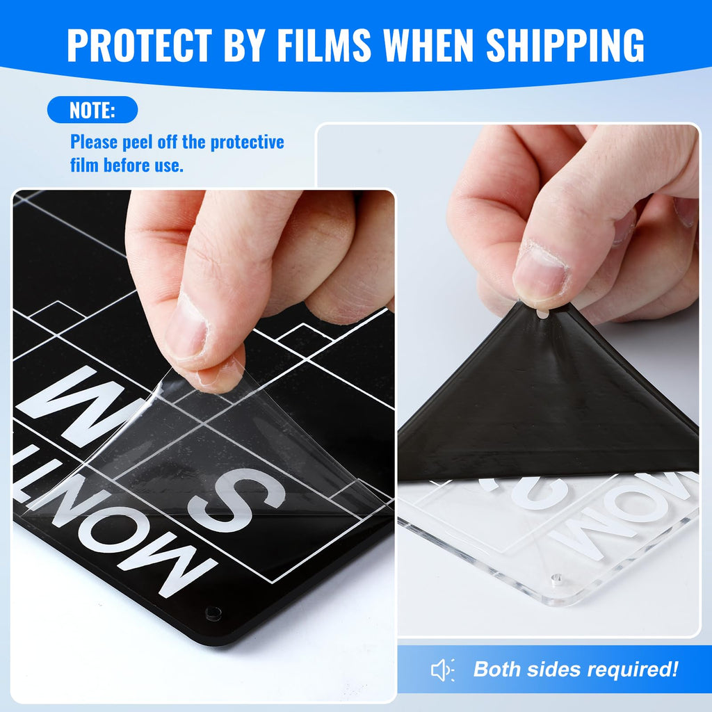 Premium acrylic magnetic calendar for refrigerator, showcasing protective film removal. High-quality finish at Curat Cart.
