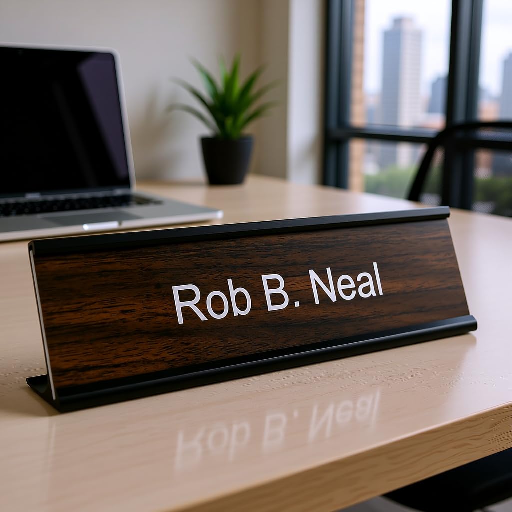 Custom engraved name plates enhance your workspace. Ideal for offices, available at Curat Cart to elevate your professional image.