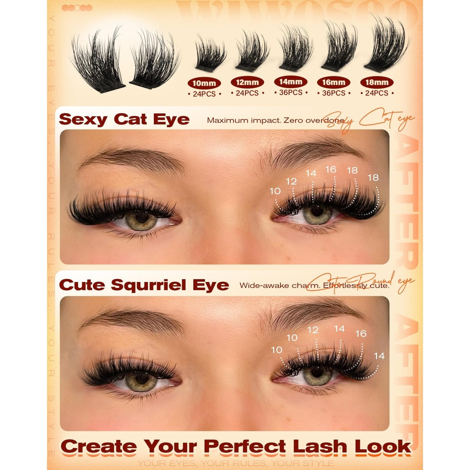 Premium imported lash clusters for a fluffy, dramatic look. Customize your style for sexy or cute eye effects.