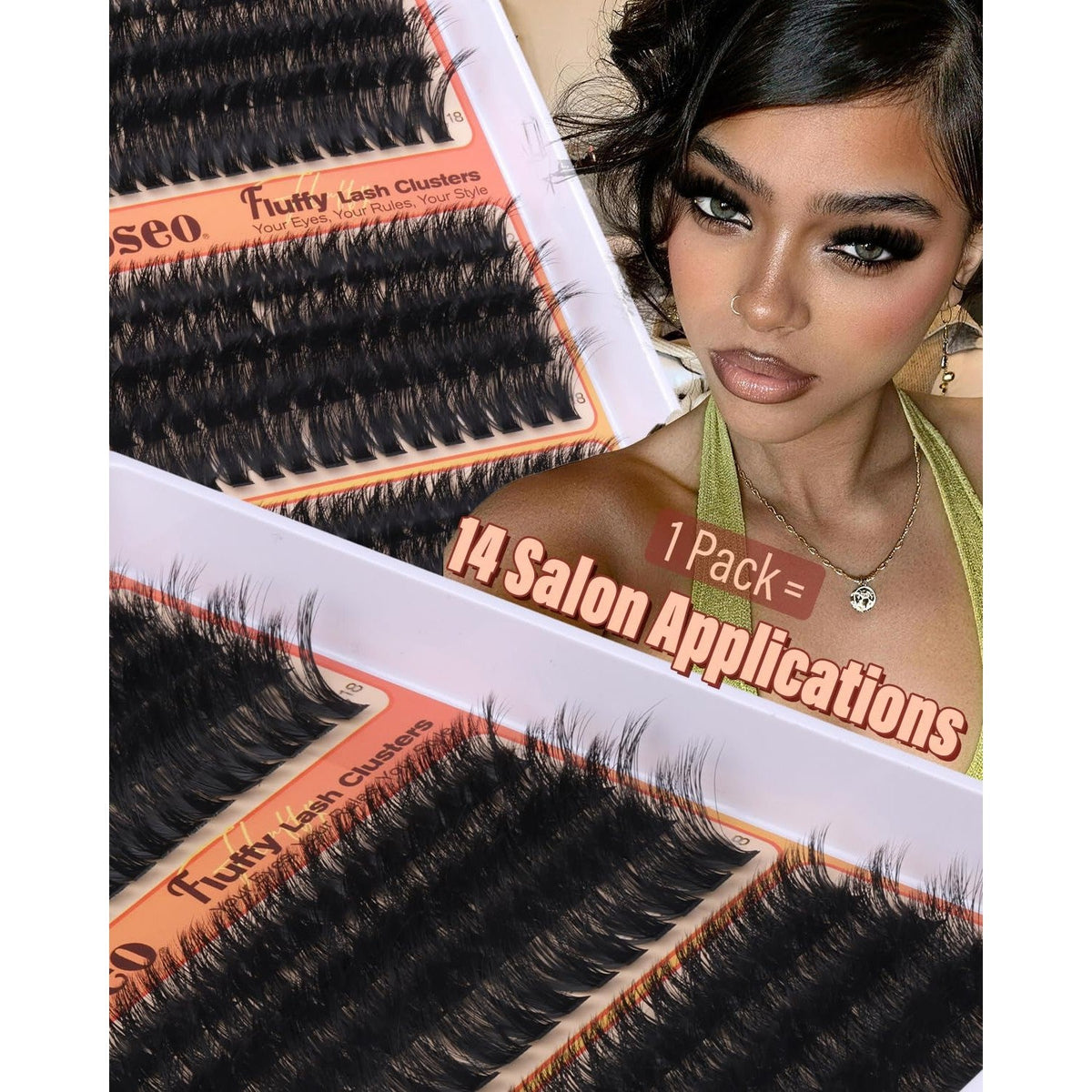 Fluffy 100D thick lash clusters kit for salon-quality lashes. 14 applications in one pack. Available for online order!