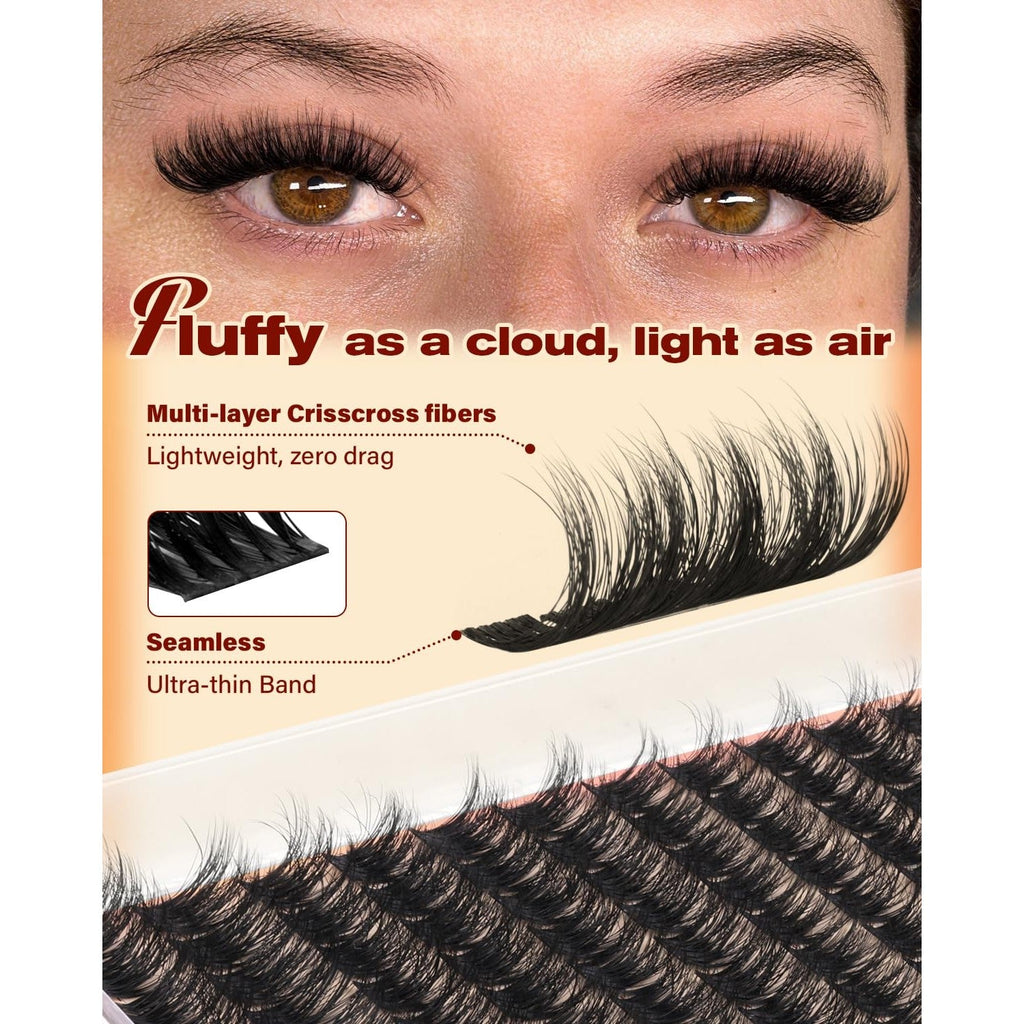 Experience fluffy comfort with our 100D thick lash clusters. Lightweight, seamless design for stunning lashes. Verified by CuratCart.