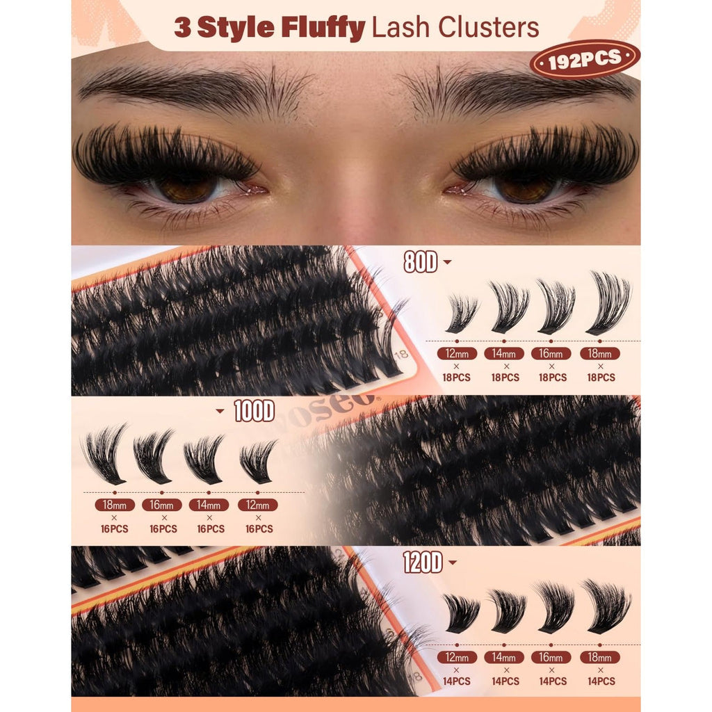Explore our 3 style Fluffy Lash Clusters Kit with 192 pieces. Available online for stunning, voluminous lashes!