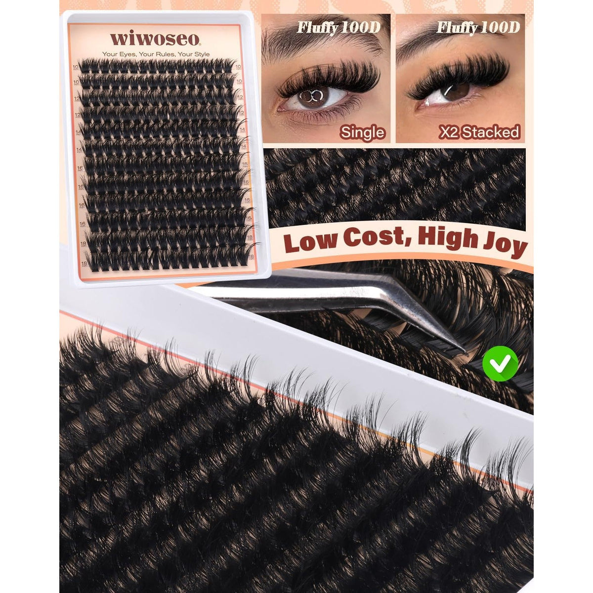 Lash clusters in original packaging showcasing fluffy 100D thickness. Ideal for stunning, layered volume.