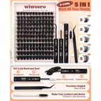 Premium imported Lash Clusters Kit featuring 100D thick fluffy lashes, easy-to-use bonding tools, and lasting hold.