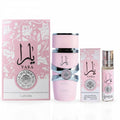 Experience the authentic Lattafa Yara 2-piece fragrance set, featuring a perfume and roll-on for lasting allure.