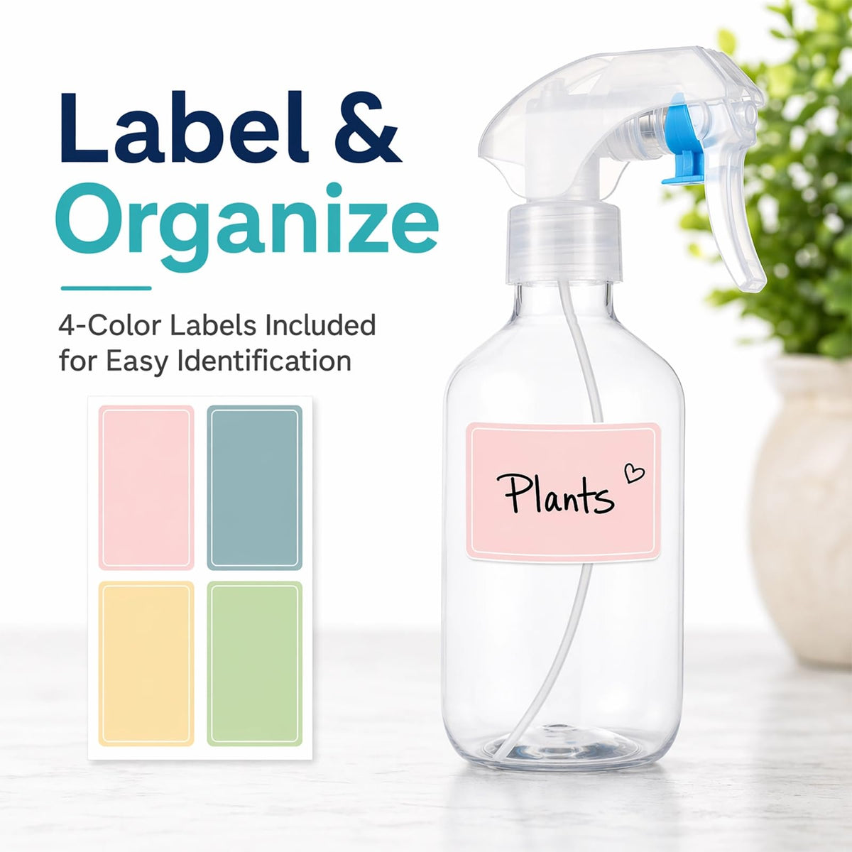 Premium leakproof spray bottle with labels for easy organization, featured in high-quality packaging from Curat Cart.